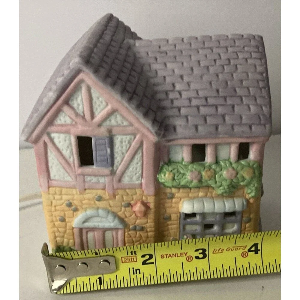 Lighthouse Cobblestone Home Village House 4” x 5” Vintage Light-Up Decor Shelf